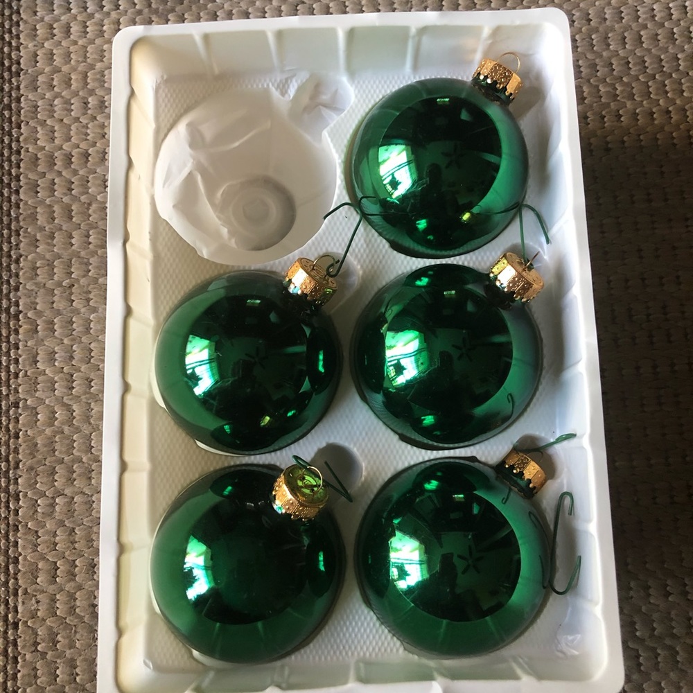 Vintage 5 Glass Green Ornaments